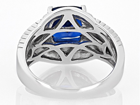 Blue Lab Created Spinel Rhodium Over Sterling Silver Men's Ring 4.84ct