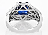 Blue Lab Created Spinel Rhodium Over Sterling Silver Men's Ring 4.84ct