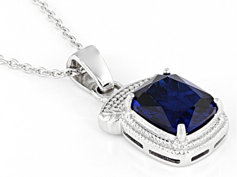Blue Lab Created Spinel Rhodium Over Sterling Silver Men's Pendant With Chain 4.84ct