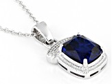 Blue Lab Created Spinel Rhodium Over Sterling Silver Men's Pendant With Chain 4.84ct