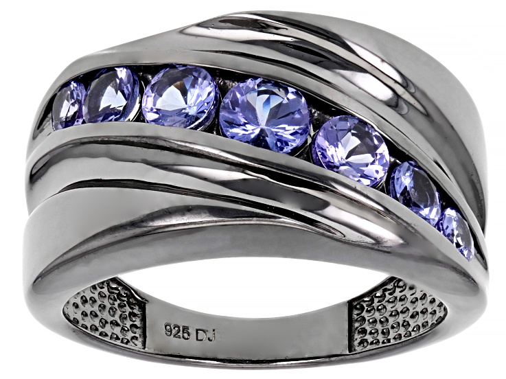 Blue Tanzanite Black Rhodium Over Sterling Silver Men's Ring 1.30