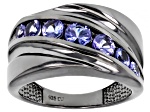 Blue Tanzanite Black Rhodium Over Sterling Silver Men's Ring 1.30ctw
