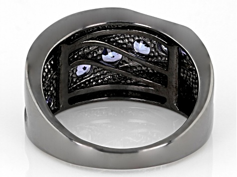 Blue Tanzanite Black Rhodium Over Sterling Silver Men's Ring 1.30ctw