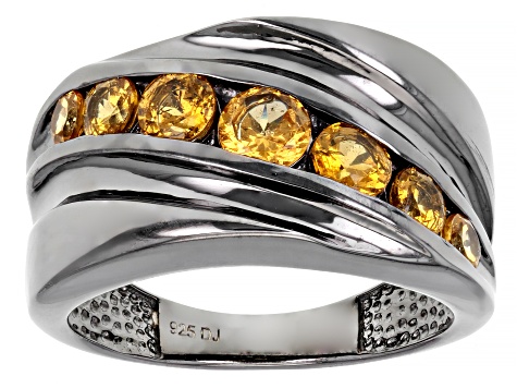 Orange Spessartite, Black Rhodium Over Sterling Silver Men's Ring 1.57ctw