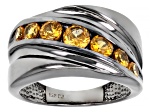 Orange Spessartite, Black Rhodium Over Sterling Silver Men's Ring 1.57ctw