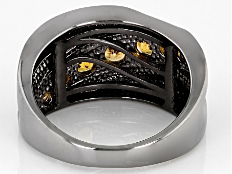 Orange Spessartite, Black Rhodium Over Sterling Silver Men's Ring 1.57ctw