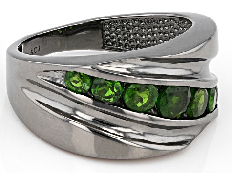 Green Chrome Diopside Black Rhodium Over Sterling Silver Men's Ring 1.37ctw