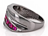 Lab Created Ruby, Black Rhodium Over Sterling Silver Men's Ring 1.37ctw