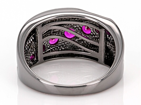 Lab Created Ruby, Black Rhodium Over Sterling Silver Men's Ring 1.37ctw