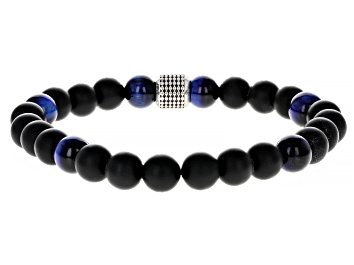 Picture of Blue Tigers Eye With Black Onyx Sterling Silver Stretch Bracelet