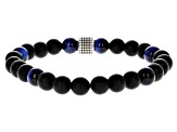 Blue Tigers Eye With Black Onyx Sterling Silver Stretch Bracelet