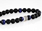 Blue Tigers Eye With Black Onyx Sterling Silver Stretch Bracelet