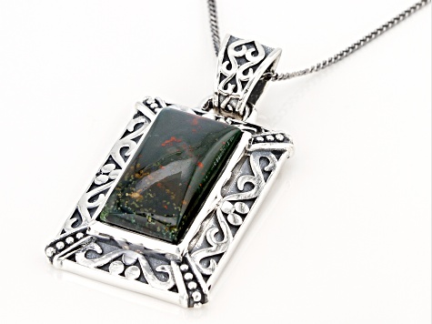 Bloodstone Sterling Silver Pendant With Chain