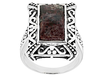 Picture of Rectangular Octagonal Blood Stone Sterling Silver Ring