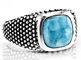 Square Cushion Larimar Sterling Silver Men's Ring