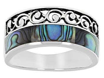 Picture of Multi-Color Abalone Shell Inlay Sterling Silver Men's Band Ring