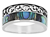 Multi-Color Abalone Shell Inlay Sterling Silver Men's Band Ring