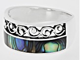 Multi-Color Abalone Shell Inlay Sterling Silver Men's Band Ring