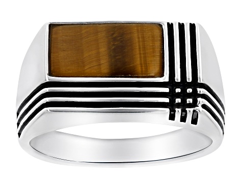 Brown Tigers Eye Sterling Silver Men's Ring