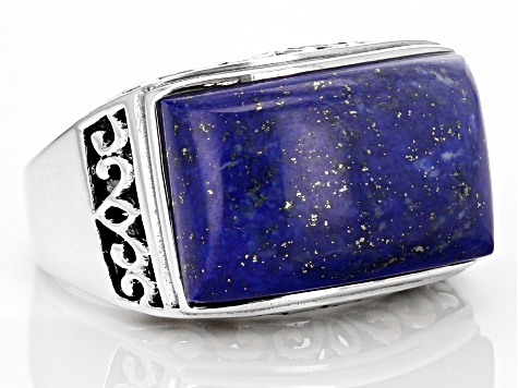 Blue Lapis Lazuli Sterling Silver Men's Ring MJO124 JTV