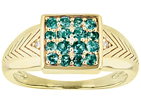 Blue Lab Created Alexandrite 18k Yellow Gold Over Sterling Silver Men's Ring 0.67ctw