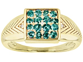 Blue Lab Created Alexandrite 18k Yellow Gold Over Sterling Silver Men's Ring 0.67ctw