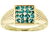 Blue Lab Created Alexandrite 18k Yellow Gold Over Sterling Silver Men's Ring 0.67ctw