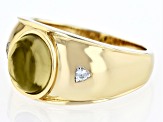 Green Quartz 18k Yellow Gold Over Sterling Silver Men's Ring