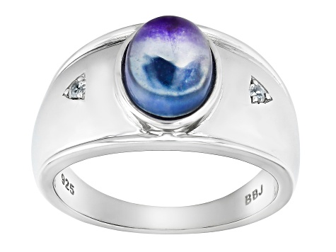 Bi-color Fluorite Rhodium Over Sterling Silver Men's Ring