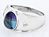 Bi-color Fluorite Rhodium Over Sterling Silver Men's Ring