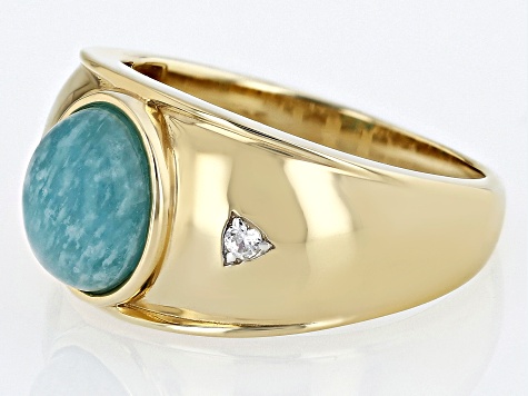Blue Amazonite 18k Yellow Gold Over Sterling Silver Men's Ring
