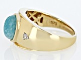 Blue Amazonite 18k Yellow Gold Over Sterling Silver Men's Ring