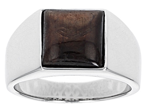 Golden Sheen Sapphire Rhodium Over Sterling Silver Men's Ring