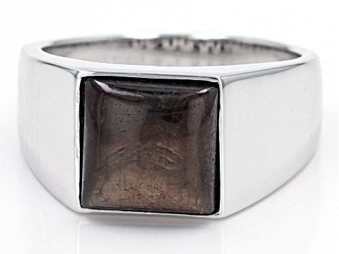 Golden Sheen Sapphire Rhodium Over Sterling Silver Men's Ring