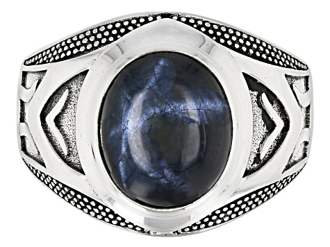 Blue Star Sapphire Rhodium Over Sterling Silver 7.71ct
