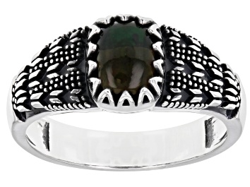Picture of Black Opal Rhodium Over Sterling Silver Men's Ring 0.80ct