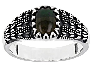 Black Opal Rhodium Over Sterling Silver Men's Ring 0.80ct