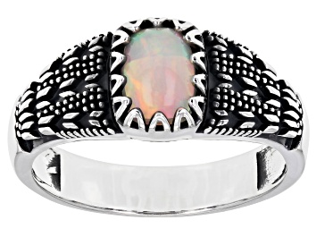 Picture of Multi-Color Ethiopian Opal Rhodium Over Sterling Silver Men's Ring 0.80ct