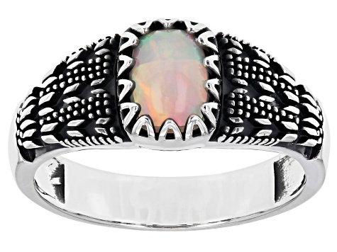 Multi-Color Ethiopian Opal Rhodium Over Sterling Silver Men's Ring 0.80ct