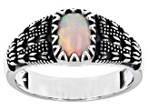 Multi-Color Ethiopian Opal Rhodium Over Sterling Silver Men's Ring 0.80ct