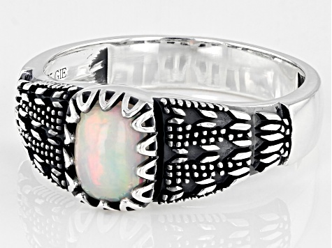 Multi-Color Ethiopian Opal Rhodium Over Sterling Silver Men's Ring 0.80ct