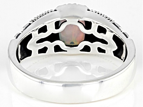 Multi-Color Ethiopian Opal Rhodium Over Sterling Silver Men's Ring 0.80ct