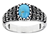 Blue Kingman Turquoise Rhodium Over Sterling Silver Men's Ring