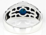 Blue Kingman Turquoise Rhodium Over Sterling Silver Men's Ring