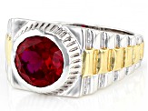 Red Lab Created Ruby Rhodium Over Sterling Silver Two Tone Men's Ring 2.55ct