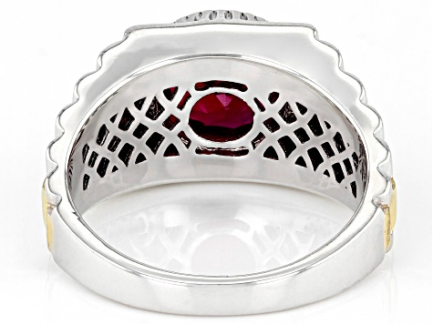 Red Lab Created Ruby Rhodium Over Sterling Silver Two Tone Men's Ring 2.55ct