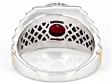 Red Lab Created Ruby Rhodium Over Sterling Silver Two Tone Men's Ring 2.55ct