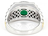 Green Onyx Rhodium Over Sterling Silver Two Toned Men's Ring 2.20ct