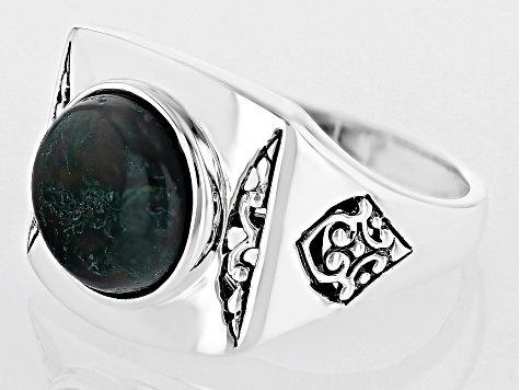 Green Moss Agate Sterling Silver Men's Ring
