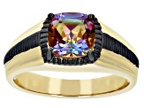 Mulit Color Quartz 18k Yellow Gold Over Sterling Silver Two-Tone Men's Ring 2.55ct